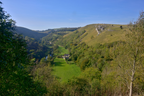Monsal Head View along Miller's Dale, with Little Longstone Rock Climbing Area on the Right in the Peak District National Park, Derbyshire, England, UK