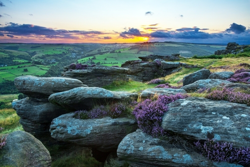 Stunning Sunset over Froggatt Edge near Buxton in the Peak District National Park, Derbyshire, England, United Kingdom