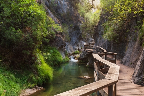 Cerrada de Elias (Elias Canyon), a wooden overpass over the Borosa river in the Sierra de Cazorla, Jean, Andalusia, Spain