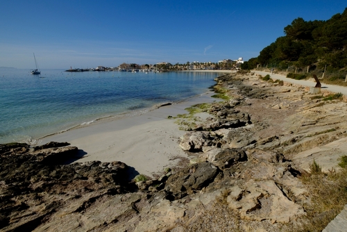 View of the beach at Colònia de Sant Jordi, Ses Salines, Mallorca Island, Balearic Islands, Spain