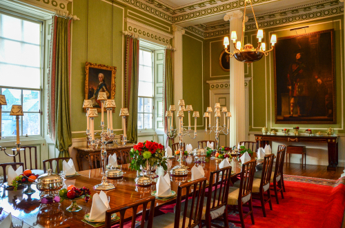 Luxury interior decoration in a traditional British style dinning room of the historic Holyrood Palace, Edinburgh, Scotland, United Kingdom