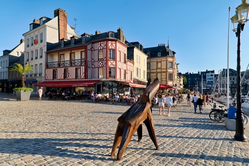 Restaurants and cafe at the harbour. Honfleur, Normandy, France