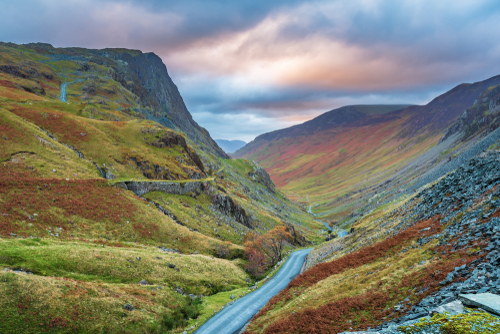 Honister Pass, a mountain pass, joining Borrowdale to the Buttermere Valley, the Lake District National Park, Cumbria, England, UK