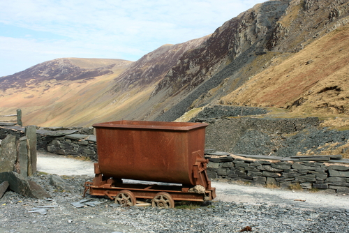 View of a carriage in the Honister Slate Mine in the Lake District National Park, Cumbria, England, UK
