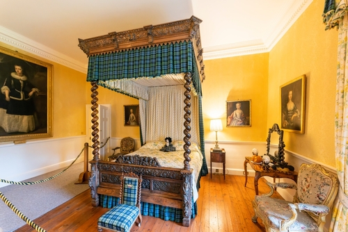 Interior view of the decorated sleeping chamber at the Inveraray castle, Scotland, UK