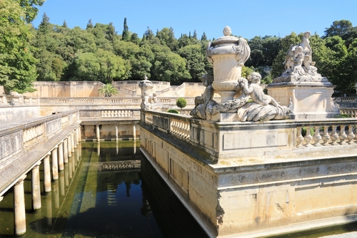 Former Roman baths of the Jardins de la Fontaine in Nîmes, Provence, France