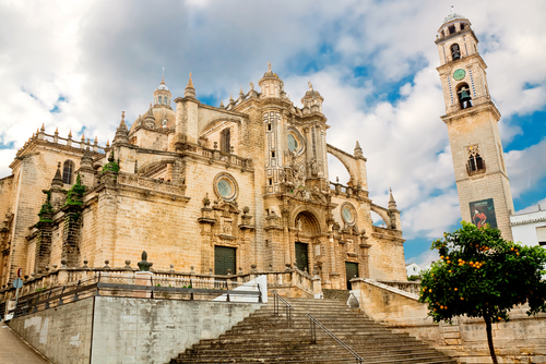 Exterior view of the city's cathedral, Jerez de la Frontera, Cadiz, Andalusia, Spain