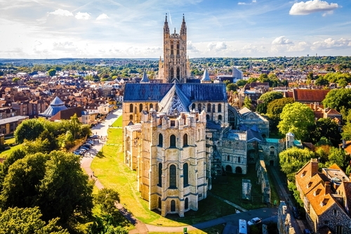Aerial view of Canterbuty, cathedral city in southeast England, was a pilgrimage site in the Middle Ages, Kent, England, UK