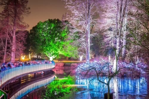 Beautiful night view of the Kew Gardens in Christmas time in London, England, UK