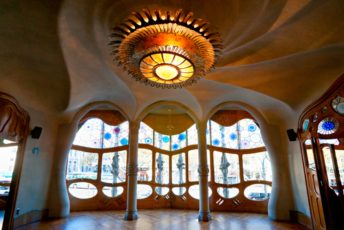 Interior view of the house Casa Battlo (also called the house of bones) designed by Antoni Gaudi­ with his famous expressionistic style in Barcelona, Catalonia, Spain