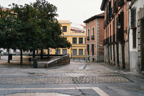 Picturesque view of Plaza de los Carros, Square of the Carros, in Latina quarter in central Madrid, Spain