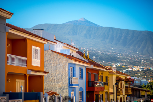 Colorful houses in a city street view in La Orotava on Tenerife island, The Canary Islands, Spain