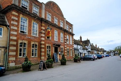 Red Lion pub at High street in Lacock. The historic and well preserved village of Lacock, the Cotswolds, Gloucestershire, England, UK