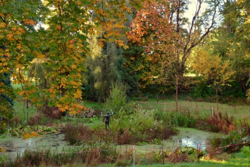 Beautiful pond and greenery at the Lauriston Castle and Gardens in Edinburgh, Scotland, UK
