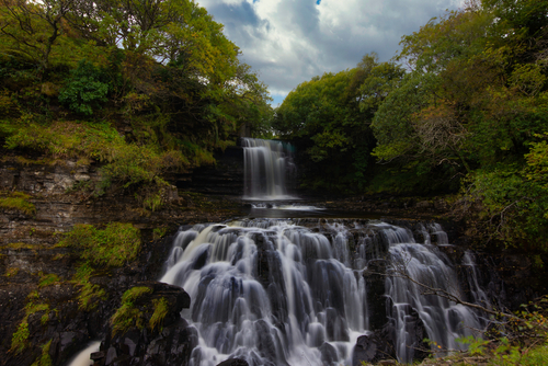 Close up view of the Lealt Falls also known as lealt waterfalls on the Isle of Skye, Scotland, United Kingdom