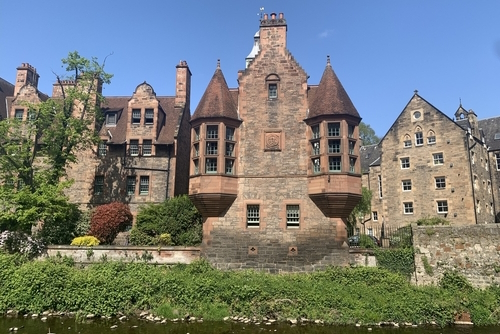 Houses in the Water of Leith neighborhood in Edinburgh, Scotland, UK