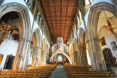 Interior view of the Llandaff Cathedral in Cardiff, Wales, UK