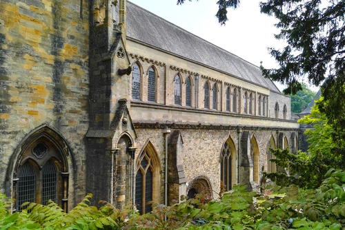 Close up view of the Llandaff Cathedral in Cardiff, Wales, United Kingdom