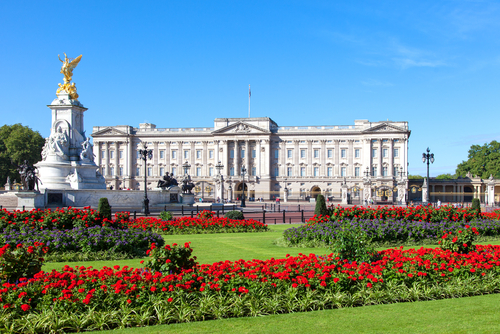 View of the Buckingham Palace and its gardens in London, England, United Kingdom