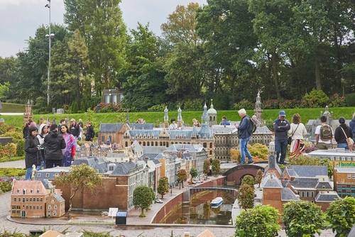 Tourists walking through the miniature city in Madurodam park in The Hague, The Netherlands