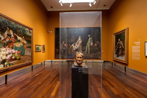 Various rooms with beautiful painting exhibits on the Malaga Museum, Andalusia, Spain