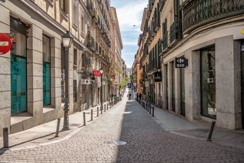 Beautiful back streets of the popular Malasana neighborhood in central Madrid, Spain