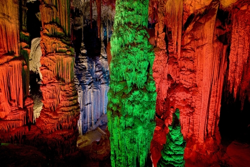Beautiful lights at the Cuevas de Arts, Canyamel, Mallorca island, Balearic Islands, Spain