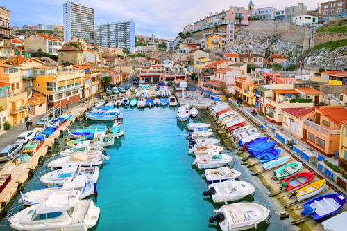 Colorful yacht harbour in old city of Marseilles, Provence, France