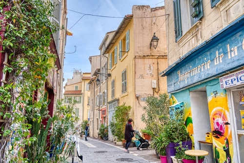 Historical district Panier in sunny weather, Marseilles, Provence, France