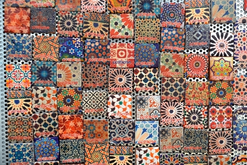Colorful ceramic souvenirs magnets for sale in Cordoba, Andalusia, Spain
