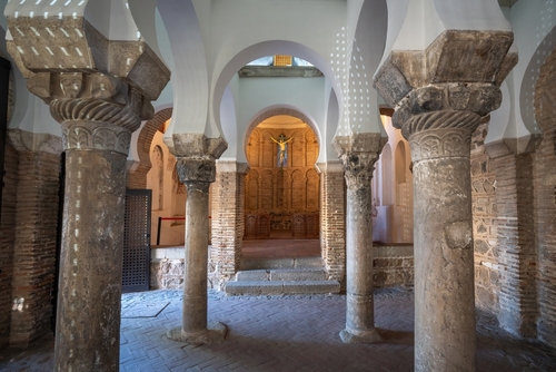 Interior view of Mezquita Cristo de la Luz, Moorish mosque built in the year 999, now a chruch in Toledo, Castilla La Mancha, Spain