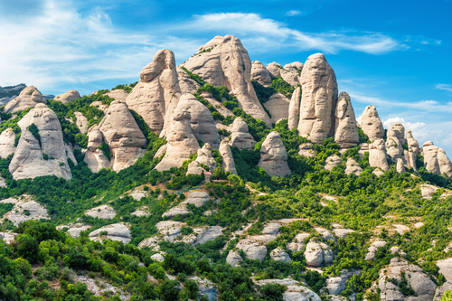 View of the beautiful and unique Montserrat mountain near Barcelona, Catalonia, Spain