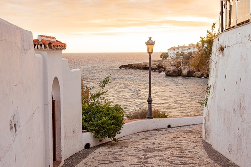 Beautiful Sunset view of the Alboran sea at Nerja, near Malaga, Costa del Sol, Andalusia, Spain