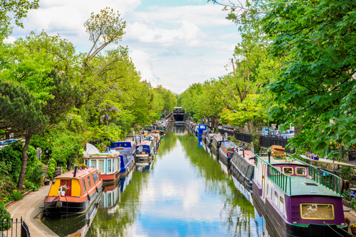 Boats in Regent's canal, Little Venice in London, England, United Kingdom