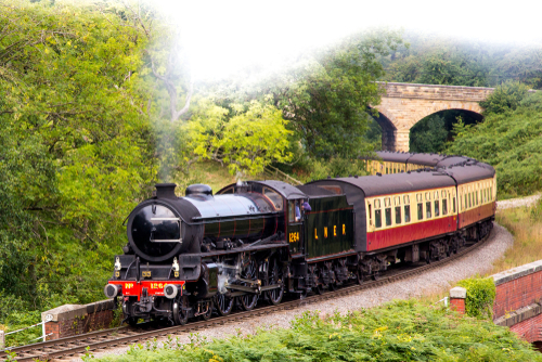 Steam engine on North Yorkshire Moors Railway in the North York Moors National Park, Yorkshire, England, UK