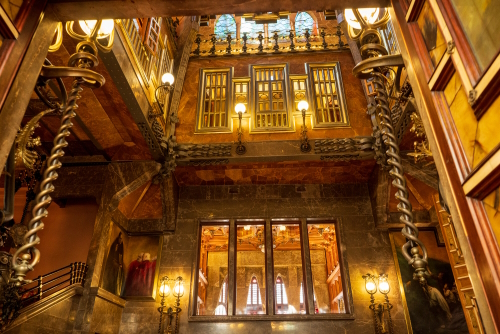 Interior view of Palau Guell, a distinctive modernist mansion built by Antoni Gaudi in Barcelona, Catalonia, Spain