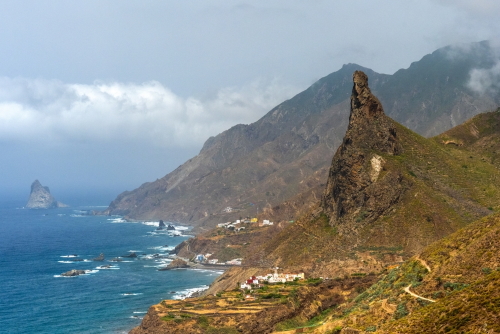 Beautiful view of the coastline and the Anaga mountains at the Park Rural de Anaga Mountains, Tenerife island, The Canary Islands, Spain