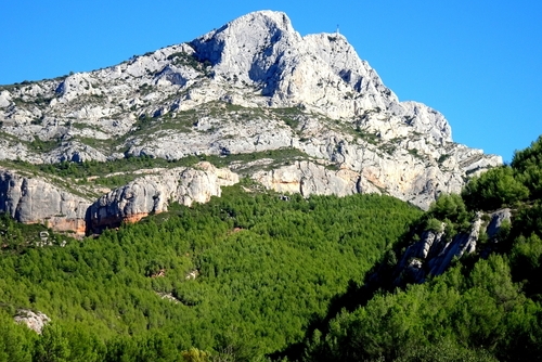 Sainte Victoire mountain, peak above the forest, near Aix en Provence, Provence, France