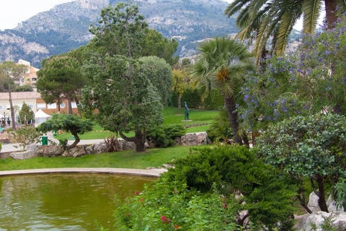 Beautiful view of Princess Grace Rose Garden and Fontvieille Park in Monaco, Cote d'Azur, France