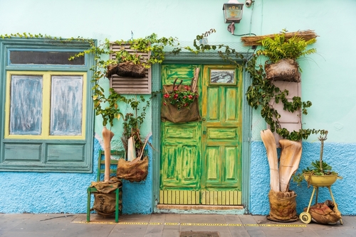 Beautifully decorated facade of a house in Puerto de la Cruz, Tenerife island, The Canaries, Spain