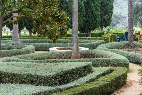 Garden at Raixa village, public property, municipality of Bunyola, Mallorca island, Balearic Islands, Spain
