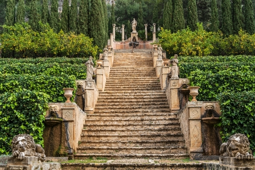 Raixa, public property, monumental staircase and temple of Apollo, municipality of Bunyola, Mallorca Island, Balearic Islands, Spain
