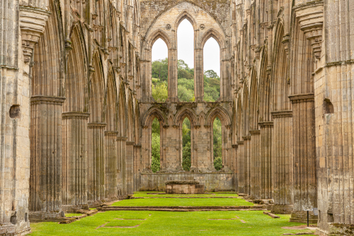 Interior of the Cistercian Rievaulx Abbey near Helmsley, North Yorkshire, England, United Kingdom