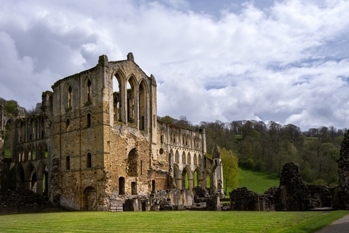 Exterior of the Cistercian Rievaulx Abbey near Helmsley, North Yorkshire, England, UK