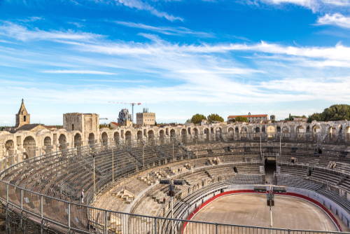Arena and roman amphitheatre in Arles, Provence, France in a beautiful summer day