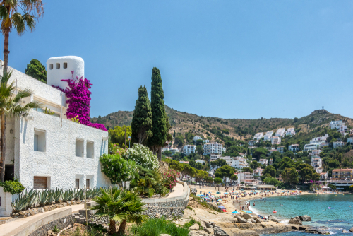 View of the beach in Roses on Cape Creus in Costa Brava in Spain