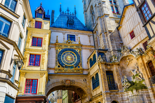 Street in historical center of Rouen with half-timbered houses, Normandy, France