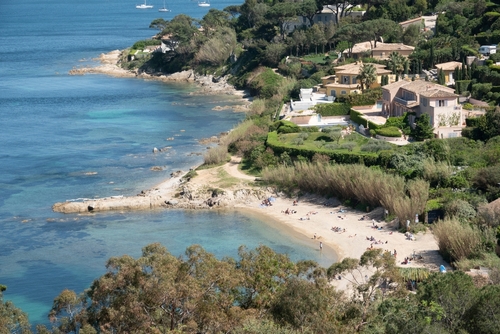 Top view of Graniers beach in Saint-Tropez, the French Riviera, Côte d'Azur, France