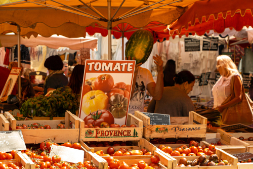 Food street market in Saint Tropez, French Riviera, France