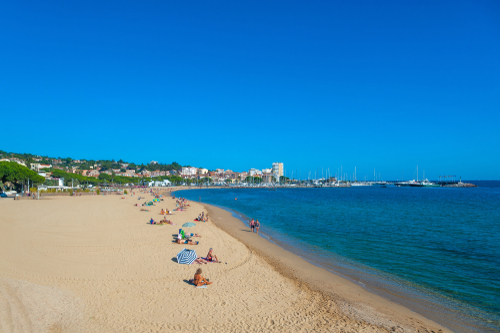 A view of a beach in Sainte-Maxime near Saint Tropez in the French Riviera, Cote d'Azur, France